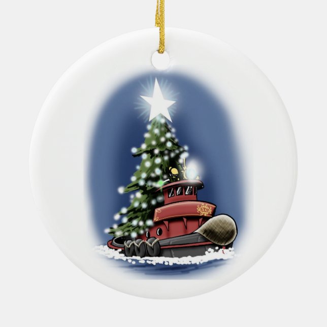 Christmas Tree tug Ceramic Ornament (Back)