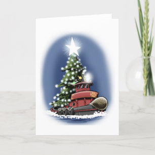 Christmas tree tugboat card