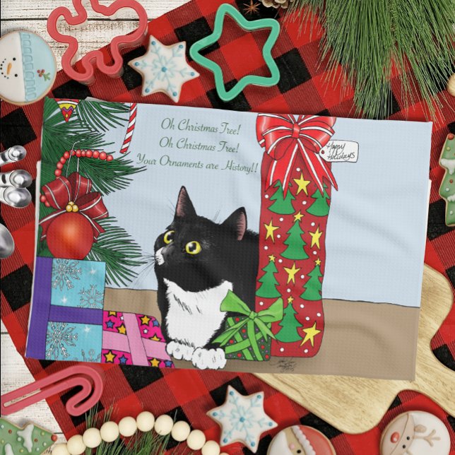 Christmas Tree Tuxedo Cat Kitchen Towel (Creator Uploaded)