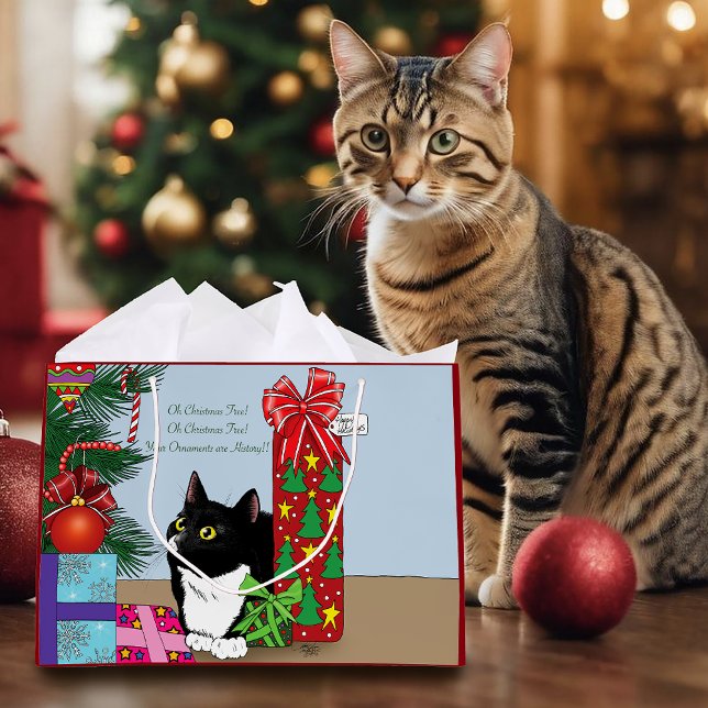 Christmas Tree Tuxedo Cat Large Gift Bag (Creator Uploaded)