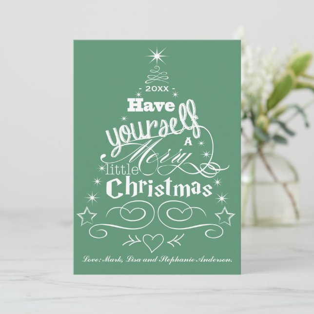 Christmas Tree Typography Holiday Greeting Card (Standing Front)