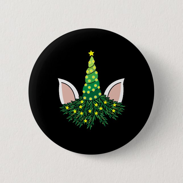 christmas tree unicorn 2 inch round button (Front)