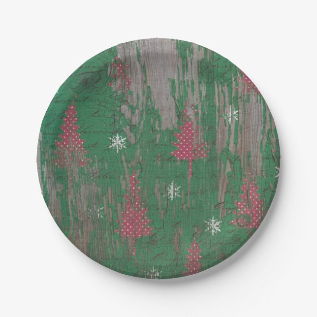 christmas tree vintage antique rustic paper plates (Front)