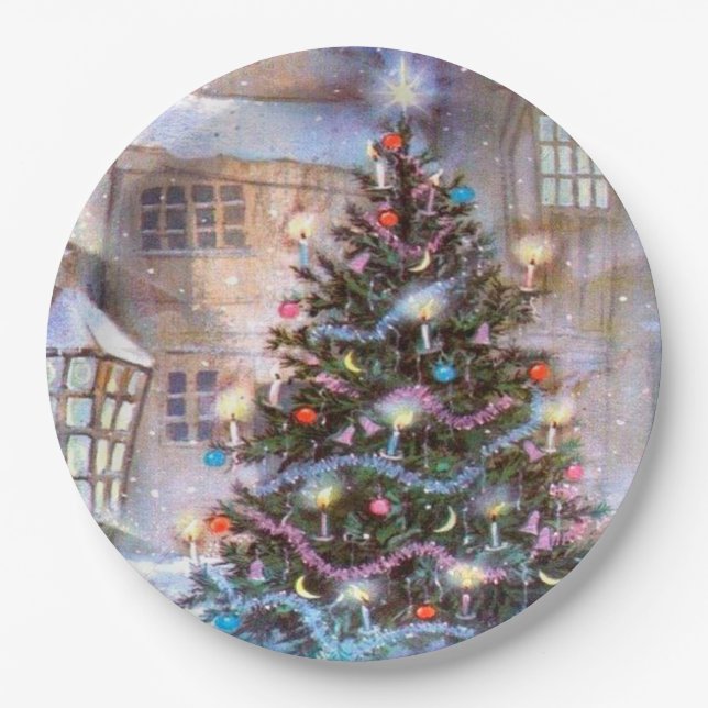 Christmas Tree Vintage Paper Plate (Front)