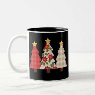 Christmas Tree Vintage Patchwork Cute Holiday Two-Tone Coffee Mug