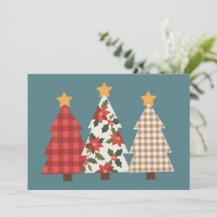 Christmas Tree Vintage Patchwork Red Plaid Holiday Card