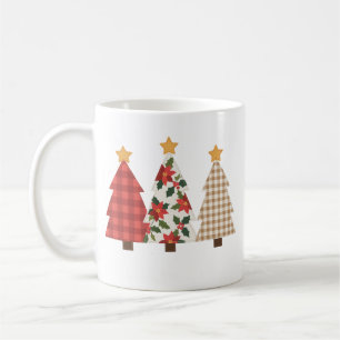 Christmas Tree Vintage Patchwork Red Plaid Holiday Coffee Mug