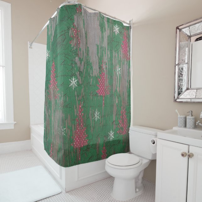 christmas tree vintage rustic shower curtain (In Situ)