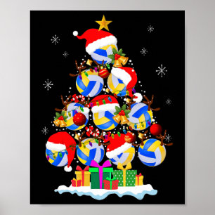 Christmas Tree Volleyball Ball Santa Hat Funny Xma Poster