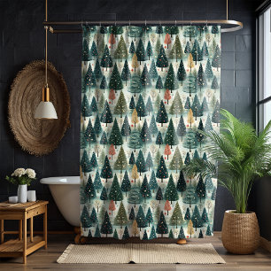 Christmas Tree Watercolor Art Shower Curtain