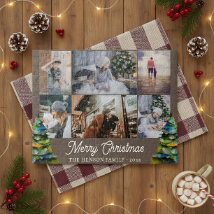 Christmas Tree Watercolor Family 6 Photo Collage Jigsaw Puzzle