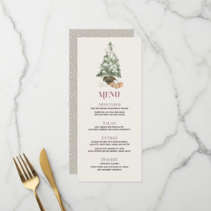 Christmas Tree Watercolor Holiday Dinner Party Menu