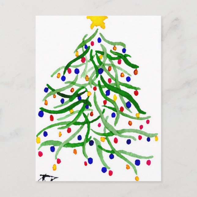 Christmas Tree Watercolor Holiday Postcard (Front)