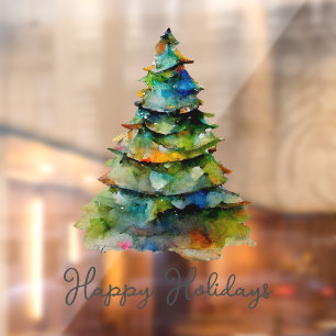 Christmas Tree Watercolor Pine Happy Holiday  Window Cling