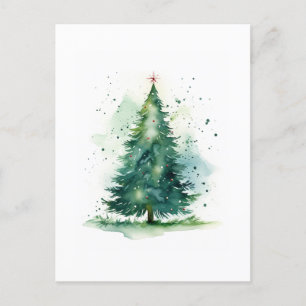 Christmas tree watercolor postcard