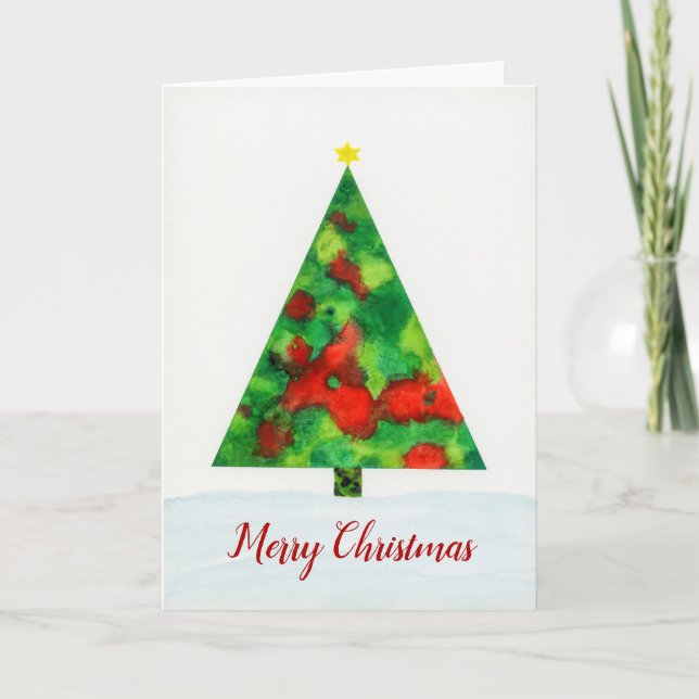 Christmas Tree Watercolour Card (Front)