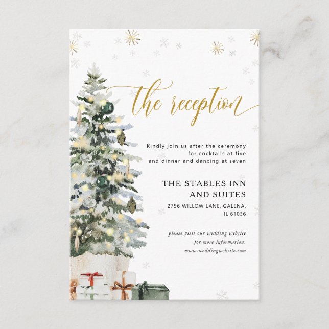 Christmas Tree Wedding Reception Enclosure Card (Front)
