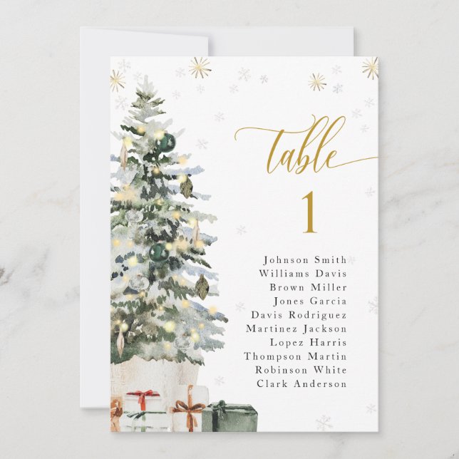 Christmas Tree Wedding Seating Chart Table Card (Front)
