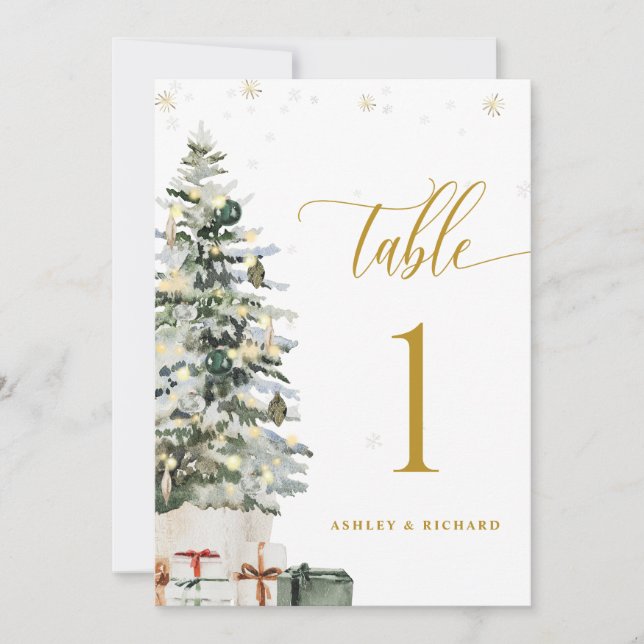 Christmas Tree Wedding Table Number Card (Front)