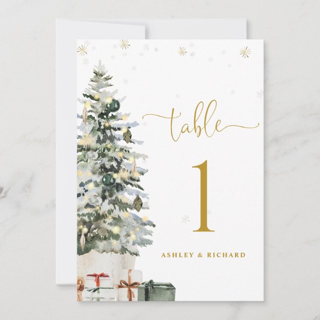 Christmas Tree Wedding Table Number Card (Front)