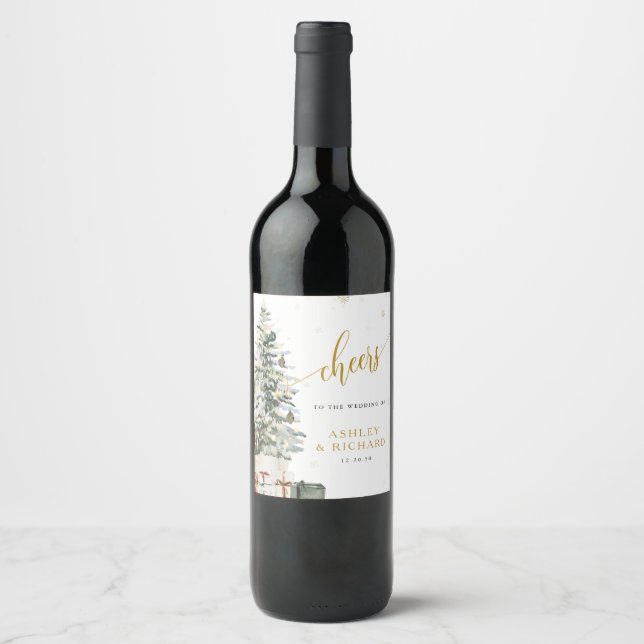 Christmas Tree Wedding Wine Bottle Label (Front)