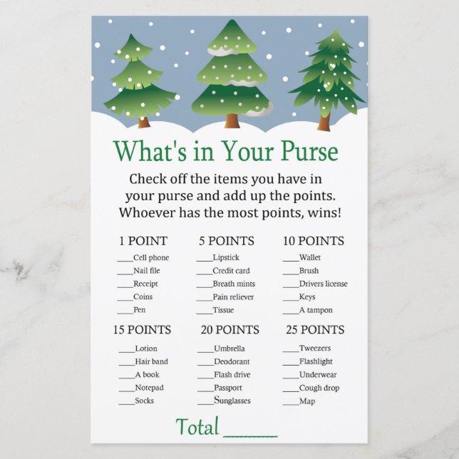 Christmas tree What's in your purse game (Front)