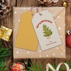 Christmas Tree Whimsical Red Green Gold Nostalgia Gift Tags