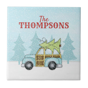 Christmas Tree Whimsical Snowflake Personalized Tile