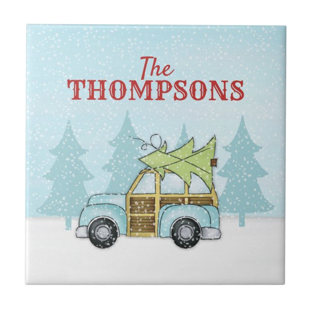 Christmas Tree Whimsical Snowflake Personalized Tile (Front)