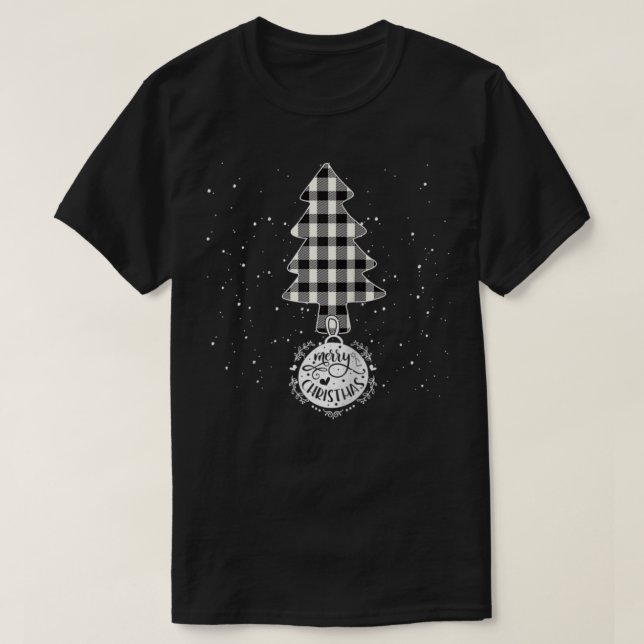 Christmas Tree White Black Buffalo Plaid Tree Merr T-Shirt (Design Front)
