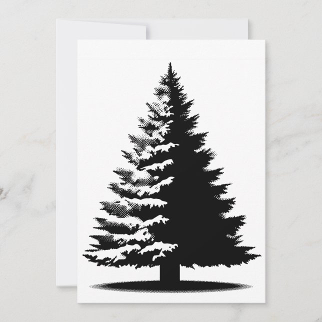 Christmas Tree White & Black Elegant Distressed Holiday Card