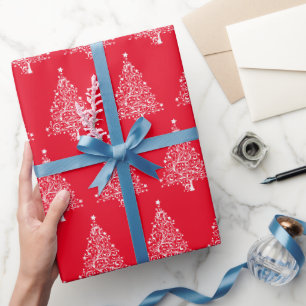 Christmas tree white red background stylish chic wrapping paper