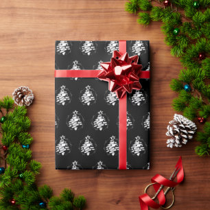 Christmas Tree White Silhouette Modern Black Wrapping Paper