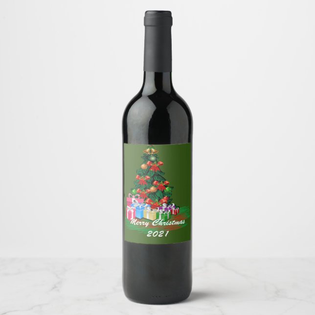 Christmas Tree Wine Label Set (Front)