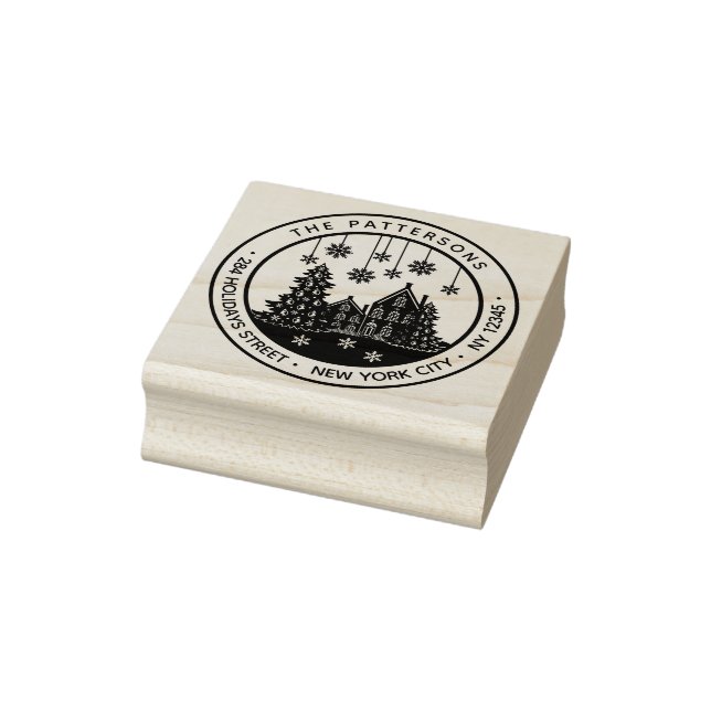 Christmas Tree Winter Home Personal Return Address Rubber Stamp (Stamp)