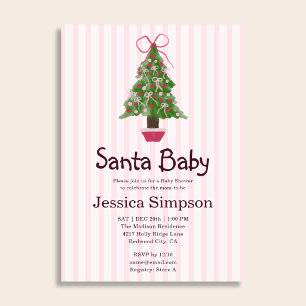 Christmas Tree Winter Pink Cute Baby Shower Invitation