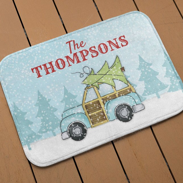 Christmas Tree Winter Snowflake Car Personalized Bath Mat (Christmas classic holiday woodland Woodie card bath mat)