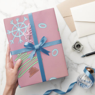 Christmas Tree Winter Snowflakes Pink Blue Green Wrapping Paper