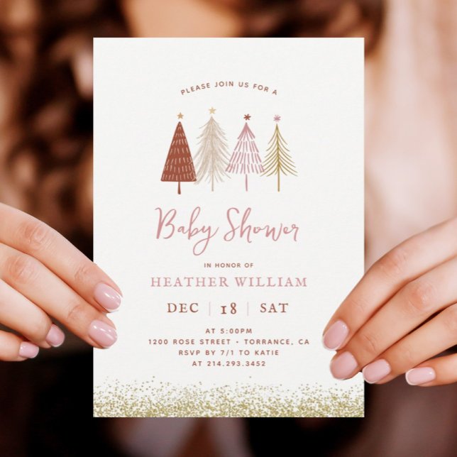 Christmas Tree Winter Wonderland Girl Baby Shower Invitation (Creator Uploaded)