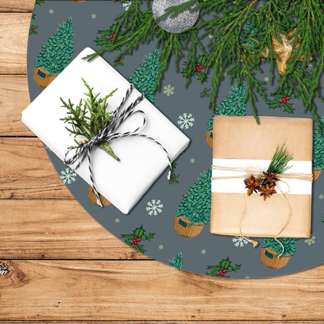 Christmas Tree with Acebo and Snowflakes Brushed Polyester Tree Skirt (Creator Uploaded)