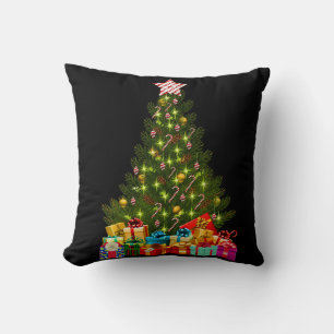Christmas Tree with Black Throw Pillow