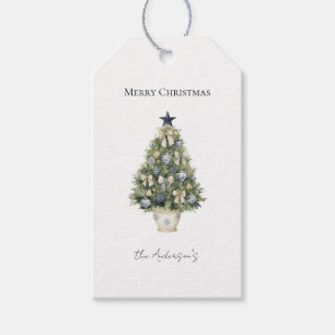 Christmas Tree with Blue Ornaments Gift Tags