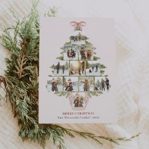 Christmas Tree With Bow 12 Photo Gingham Plaid Holiday Card
