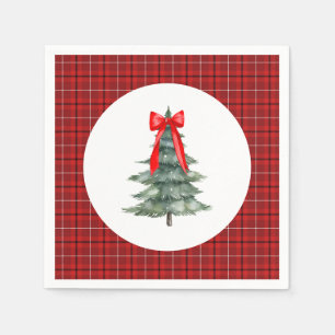 Christmas Tree with Bow and Plaid Napkin