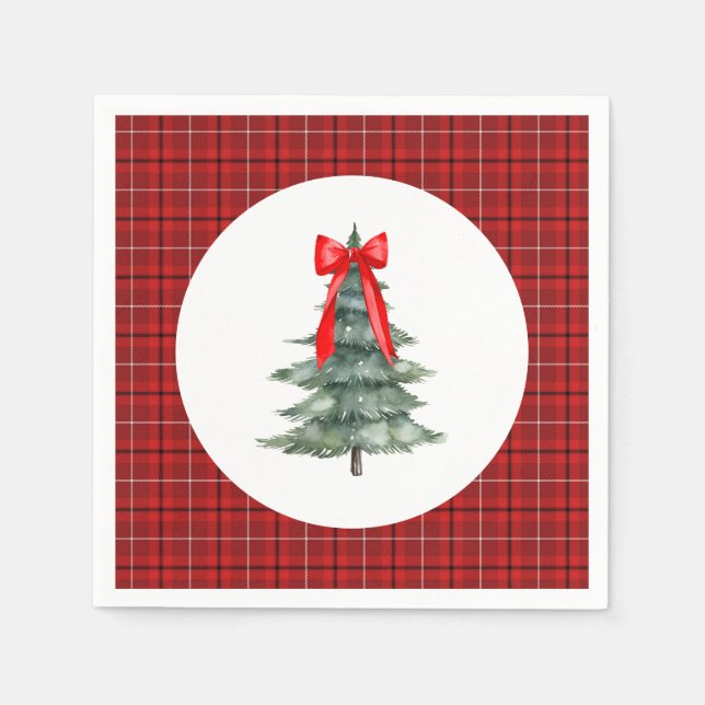 Christmas Tree with Bow and Plaid Napkin (Front)