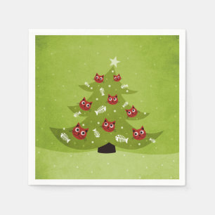Christmas Tree With Cat And Fish Ornaments Napkin