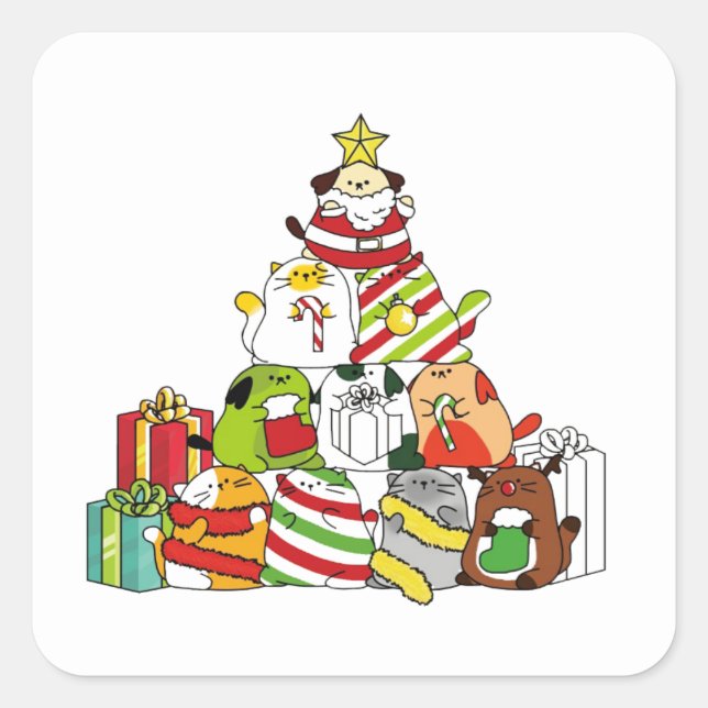 Christmas Tree with Cats and Dogs   Square Sticker (Front)
