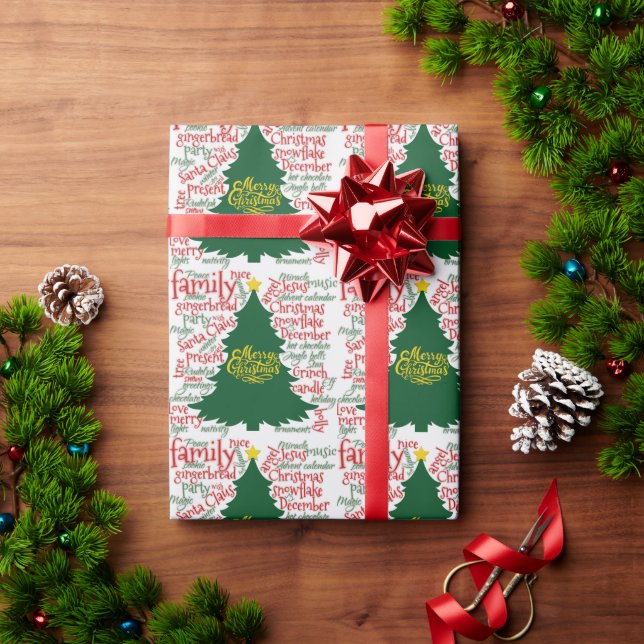 Christmas tree with Christmas words Wrapping Paper (Holiday Gift)