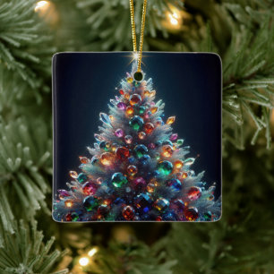 Christmas tree with colourful glass baubles ceramic ornament