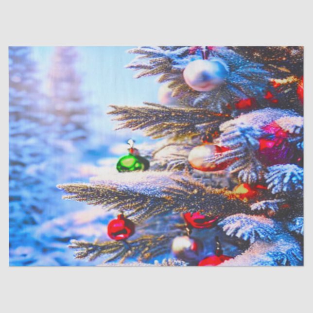 Christmas Tree With Decorations Decoupage  Tissue Paper (Front)